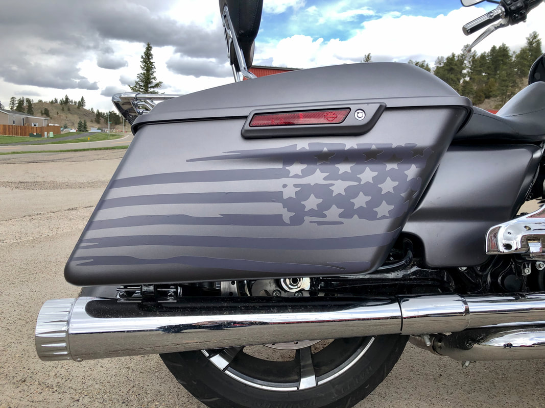 FM Creations Partial Vehicle Wrap - Ghost Decals on a Harley-Davidson Motorcycle in Southeastern Montana